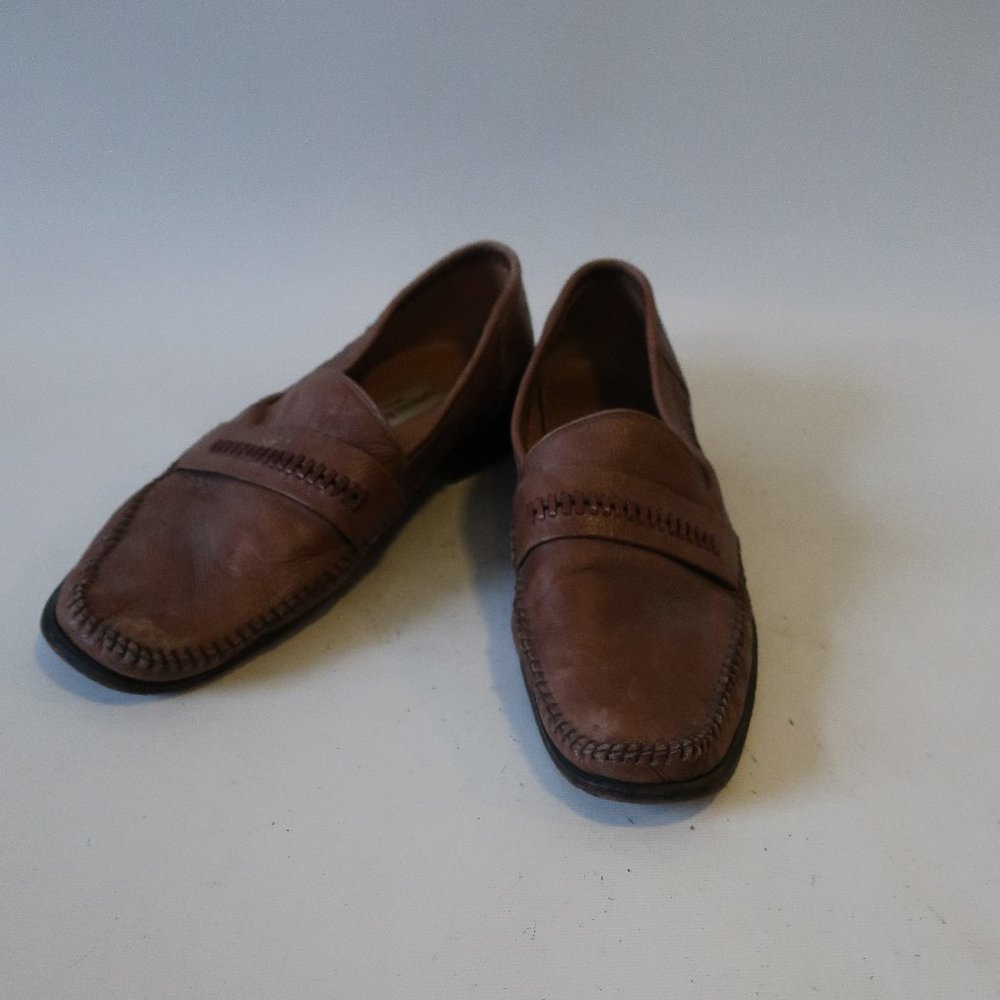 LORENZO BANFI BROWN LEATHER SLIP-ON LOAFER 13 *
